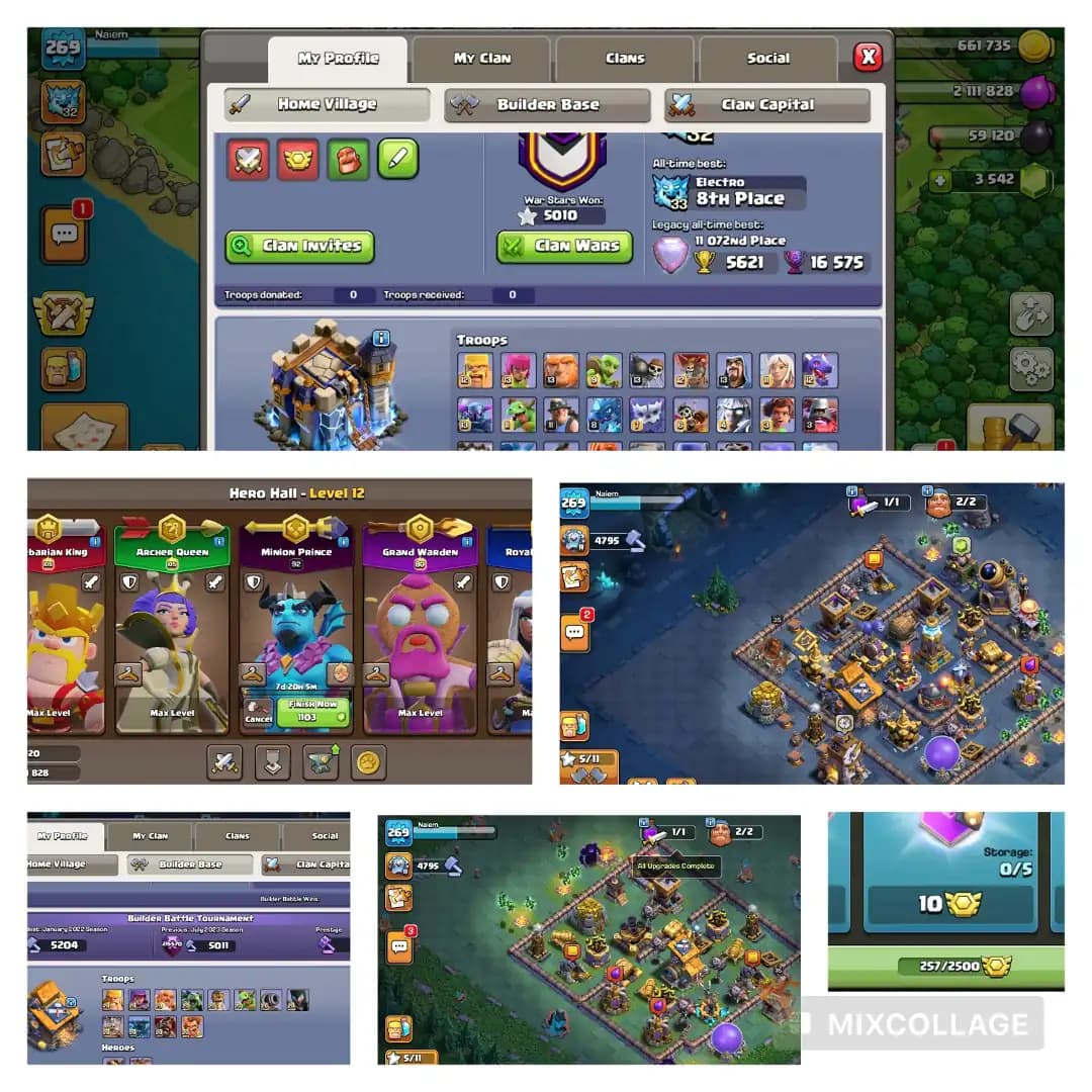 th-18 Fully Max _ Max heros: 105 105 95 80 55 _ 8x Equipment Max _ Max Wall _ war star 5010 _ Xp-269 _ gems 3552 _ NC 500 _ builder Full max
