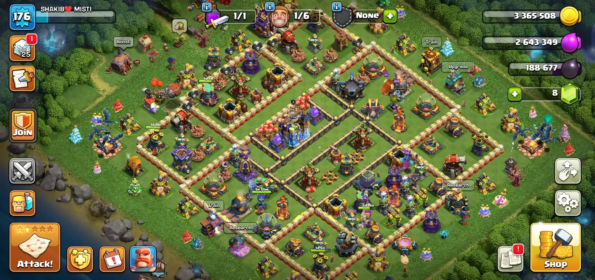 [Full Access] Th18 Almost Max [Max Type Wall] [2 Epic Max+3 Epic 26 Lvl] Heroes: 95-97-56-74-44 | 8x Skin | High Dfc | Xp-176 | Good Troops