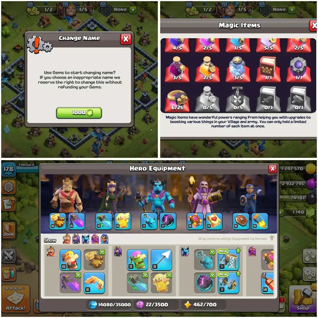 BEST DEAL✦TH 13 ALMOST MAX TIPE✦90% MAX✦HERO|75|75|43|50|24✦NC YES✦BASE ALMOST MX ✦GD EPIC✦MAGIC ITEM