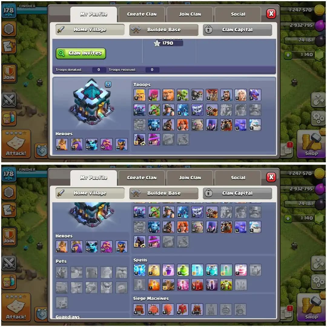 BEST DEAL✦TH 13 ALMOST MAX TIPE✦90% MAX✦HERO|75|75|43|50|24✦NC YES✦BASE ALMOST MX ✦GD EPIC✦MAGIC ITEM