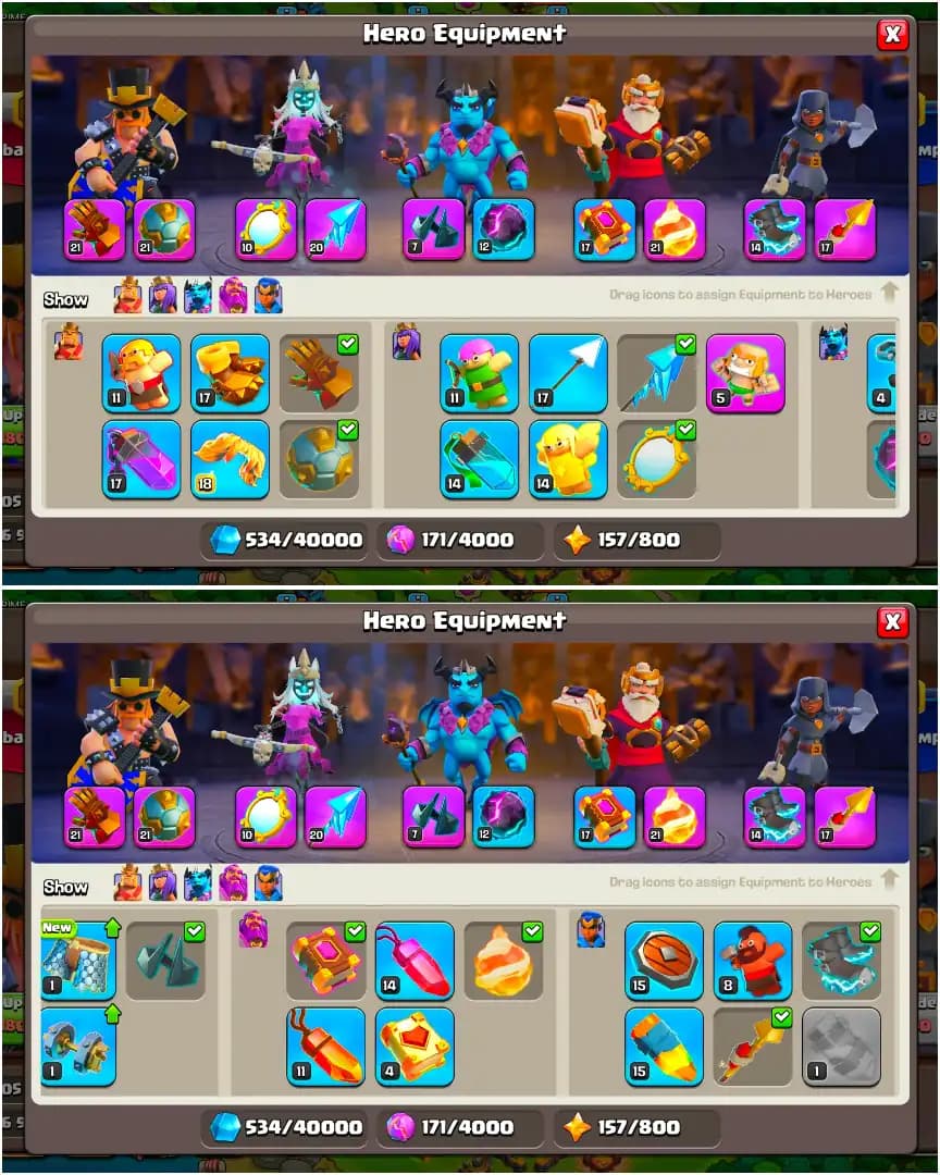 [4 EPIC 21 LVL] TH18 NEAR MAX [ALL ELIC] GOLDEN WALL | HEROES: 80-81-52-56-30 | XP-197 | HIGH TROOPS + DFC | 6B | 7X SKIN | FULL ACCESS