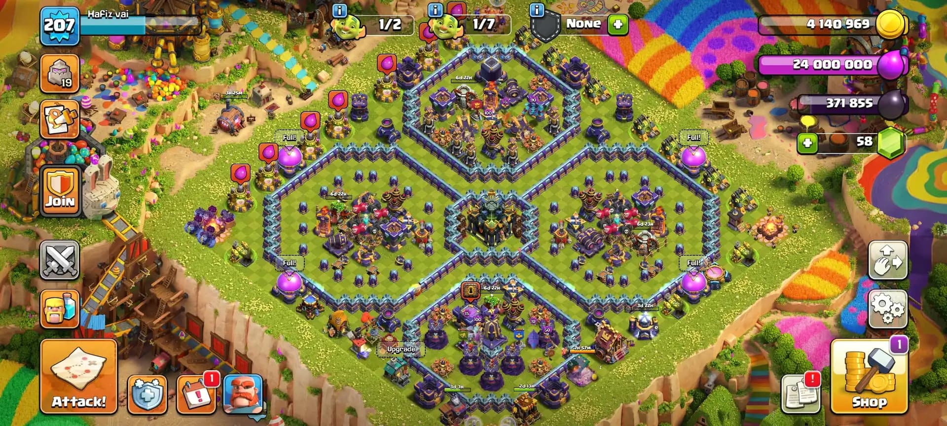 [NC FREE] TH17 Near Max [MAX EQUIPMENT] High Heroes: 90-90-58-65-40 | Purpel Wall | B.B Almost Max | Xp-207 | 7x Skin | High Dfc | Full Access