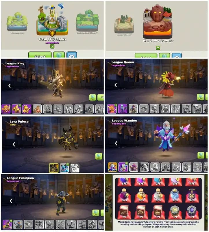 [4 Leauge Skins With War Arena]➤➤Th18 World Best➤➤Heros:80-100-78-68-46➤5.5k Gems➤772 Cwl Medals➤Clash of Dragon Scenary