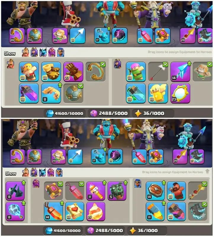 [14 Epic Equipment]➤➤Th18 Amazing Account➤➤Heros:100-103-90-75-50➤➤28 Skins 8 Scenary➤➤4k Gems➤➤Xmasa Tree Collection