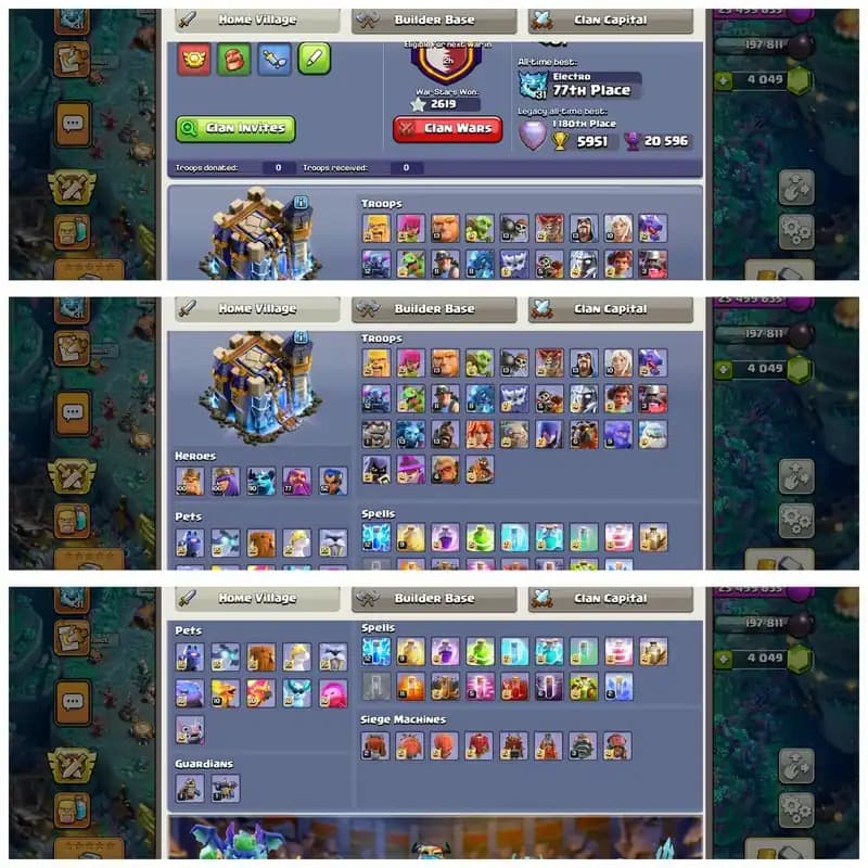 [12 Epic Equipment]➤➤Th18 Exclusive Account➤➤Heroes:100-100-90-77-52➤➤Dragon set➤➤22 Skins➤➤War Arena Scenery➤➤1540 Cwl medals