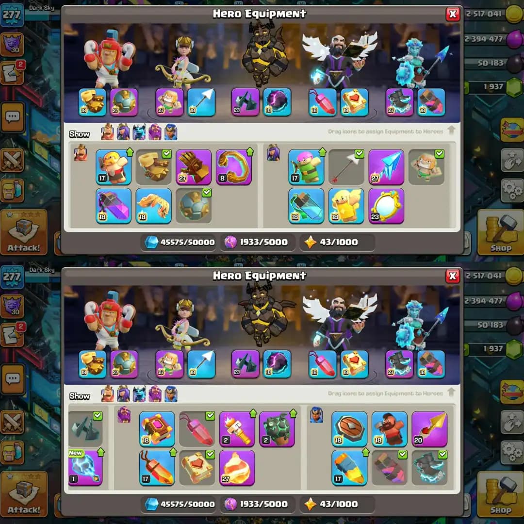 [Ready To Th18]➤Th17 Max 100%➤[5 Hero Max]➤[All Equipment Full Max]➤Xp➾277➤Builder Base Max➤Nc Available➤Full Ownership➤