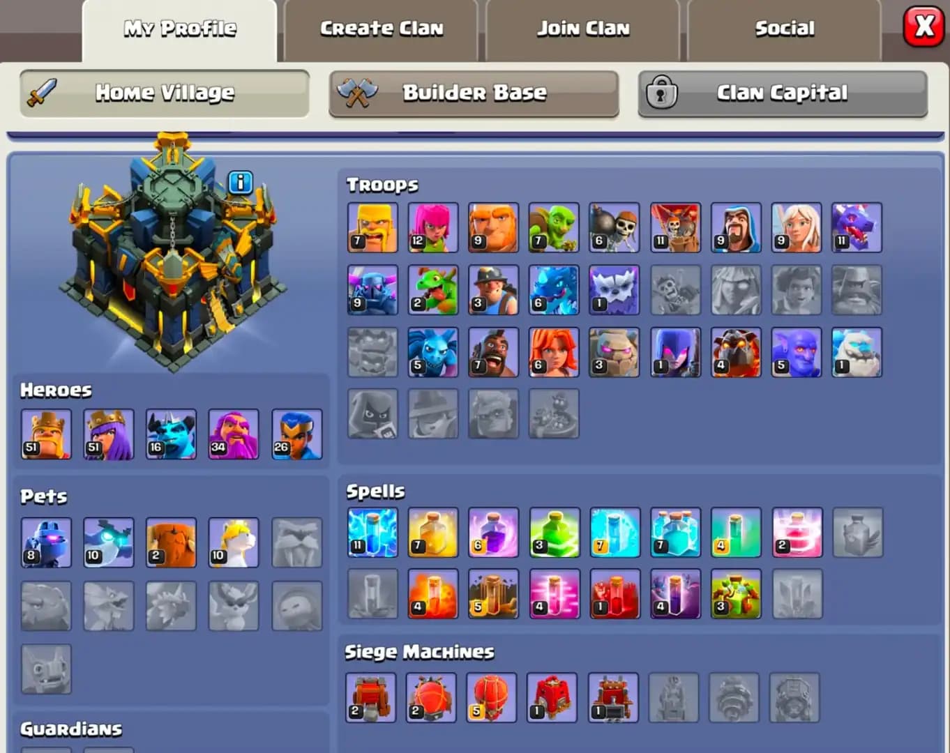 [SUPER CHEAPEST] TH17 NEAR MAX [NC FREE] [EPIC: EB-26/SB-20/FB-20] MAX TYPE DEFIANCE | PURPLE WALL | HEROES: 51-51-16-34-26 | 6 BUILDER | FULL ACCESS