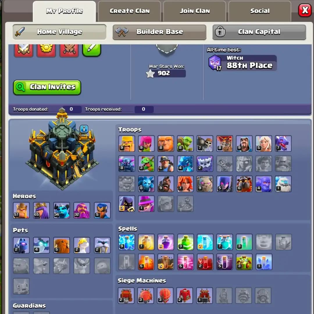 [SUPER CHEAP] TH17 BEST DONATION ➤902 WS ➤XP-156 ➤6X PETS ➤HEROES: 57-64-33-34-5 ➤5X SIEGE ➤STRONG DFC ➤FULL ACCESS ➤GD TROOPS