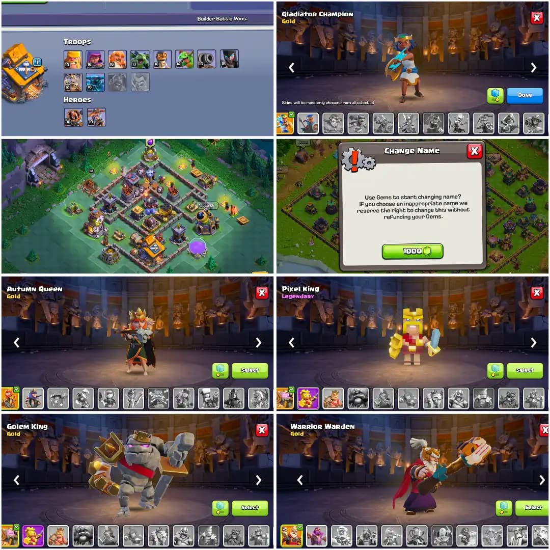 [1680 CWL MEDALS] ➤TH16 NEAR MAX ➤3105 HIGH WS ➤HEROES: 81-82-53-55-31 ➤NC YES ➤XP-239 ➤2.1K GEMS | GOLDEN WALL ➤FULL ACCESS ➤OP PROFILE