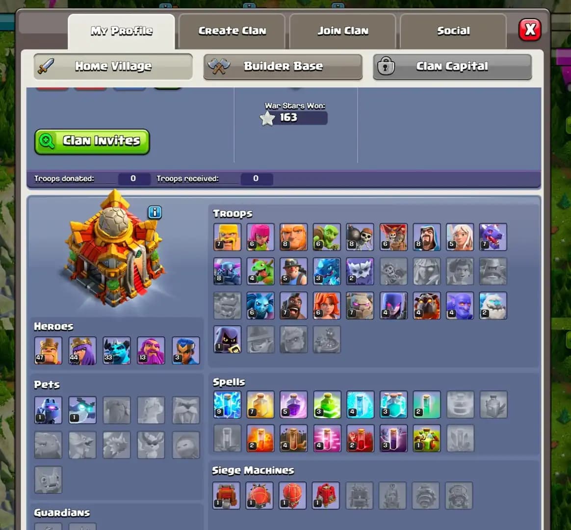 SUPER DEAL ➤TH16 GREAT DONATION ➤NC FREE ➤HEROES: 47-44-33-13-1 ➤HIGH DFC ➤163 WS ➤XP-115 ➤4X SKIN ➤4X SIEGE ➤FULL ACCESS