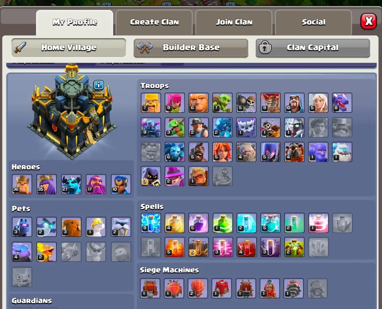 [ALL SIEGE UNLOCKED] TH17 WOW DONATION ➤NC FREE ➤7X PETS ➤HEROES: 36-35-26-17-10 ➤XP-118 ➤269 MEDALS ➤FULL ACCESS | GOOD TROOPS