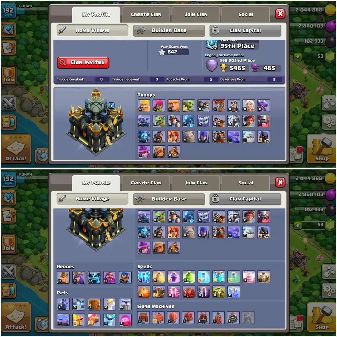 TH 17 VERY HIGH AND AWESOME ACC✦HERO|69|91|53|65|40✦PURPLE WALL✦6B ✦VERY HIGH EQUIPMENT✦ PET AND SIEGE HIGH LEVEL✦ 5 HERO SKIN✦EVERYTHING GOOD✦