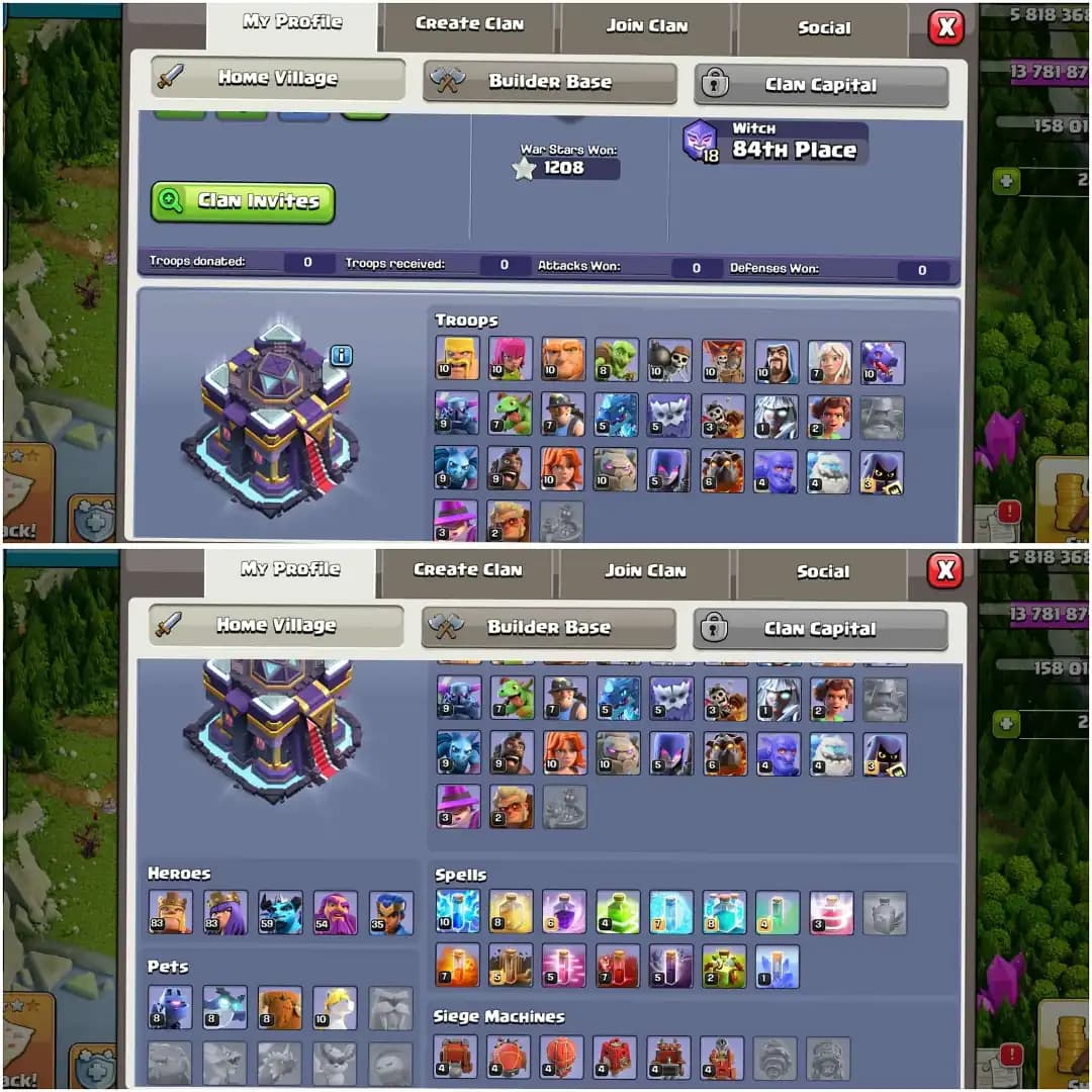 MOST RARE LEAGUE KING SKIN✦TH 15 ALMOST MAX✦ HIGH EPIC LEVEL✦HERO|83|83|59|54|35✦14X HERO SKIN ✦BUILDER BASE 95% MAX✦ DFC 95% MAX HIGH PROFILE