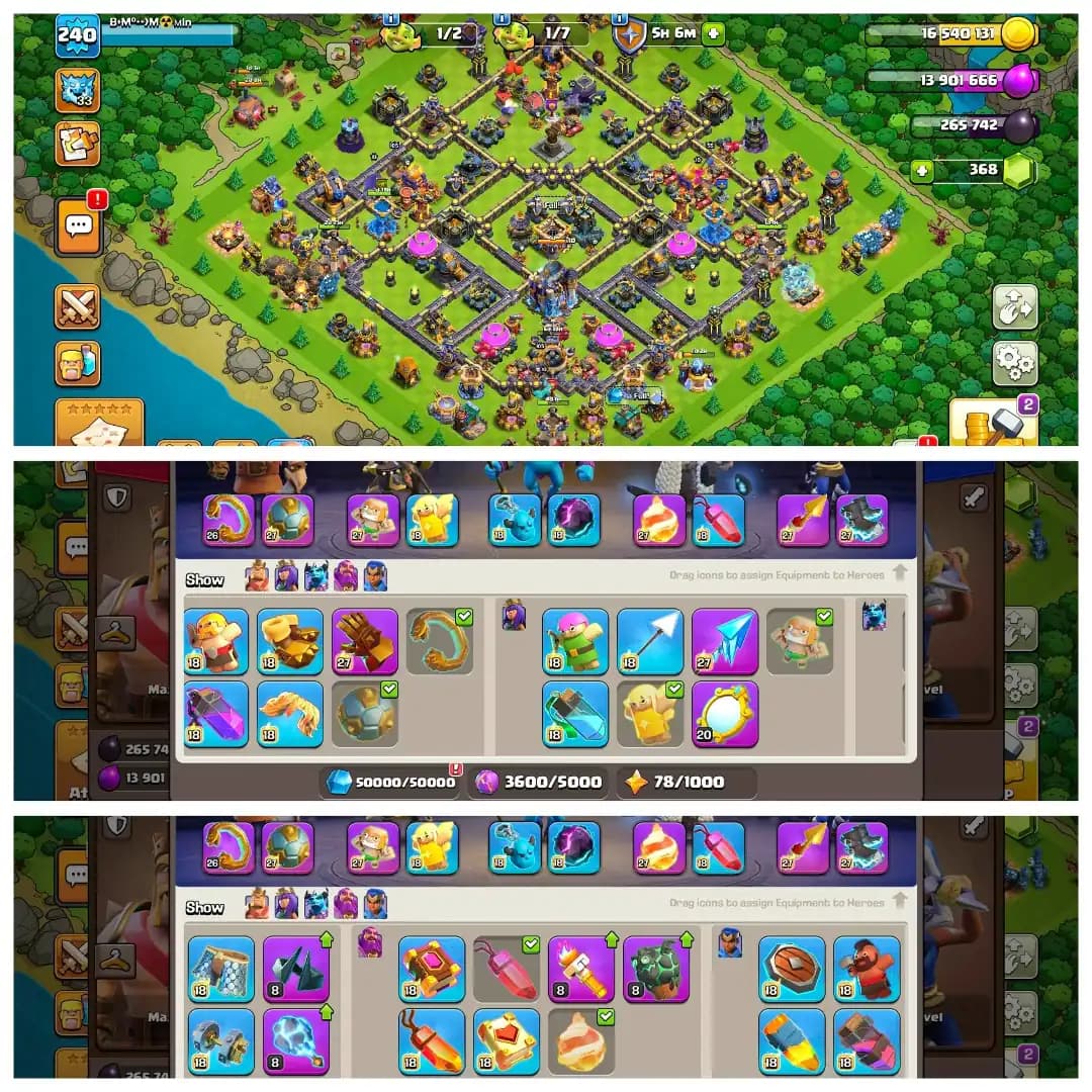 [Wow Deal] Th18 Fully max ➤Heroes:-105/105/95/80/55 ➤8 epic Max ➤125 wall max ➤Defence Max ➤Pets/Army Max ➤Nc-1.5k | Full Access