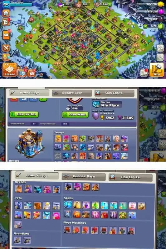TH 18 Max✓ World Best Rank Account✓ Eoic:-G.G-MAX,R.S-MAX,E.B-26,M.M-26✓Epic Winter scenery✓hero-105-105-90-80-55✓Leg trophy-20k✓22 Hero Skin ✓
