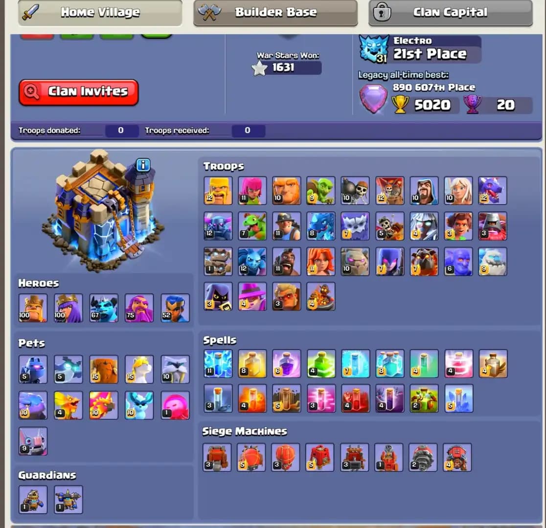 ​[world best deal] Th18 near max | Max dfc [2 epic max+ 4 epic 20 lvl] heroes: 100-100-67-75-52 | 10x skin | xp-224 | high wall | full access