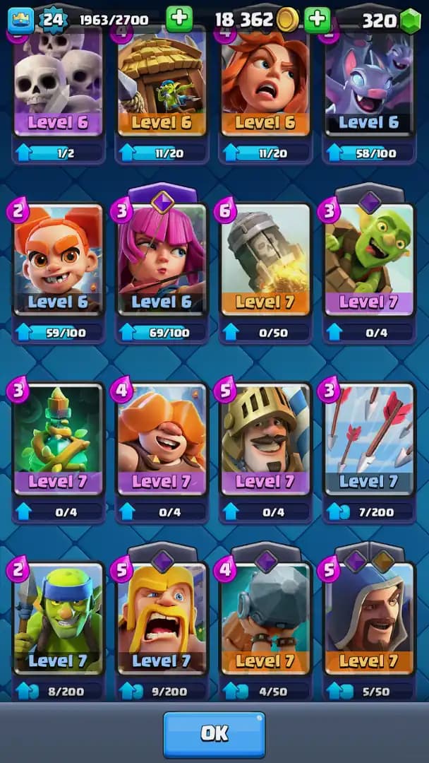 ACC LEVEL 24 | KT LEVEL 9 | ARENA 15 | Trophies 5026 | 85 Cards | 10 Emotes | Free Name Change | 1 Evolution | (Hero Obtainable)