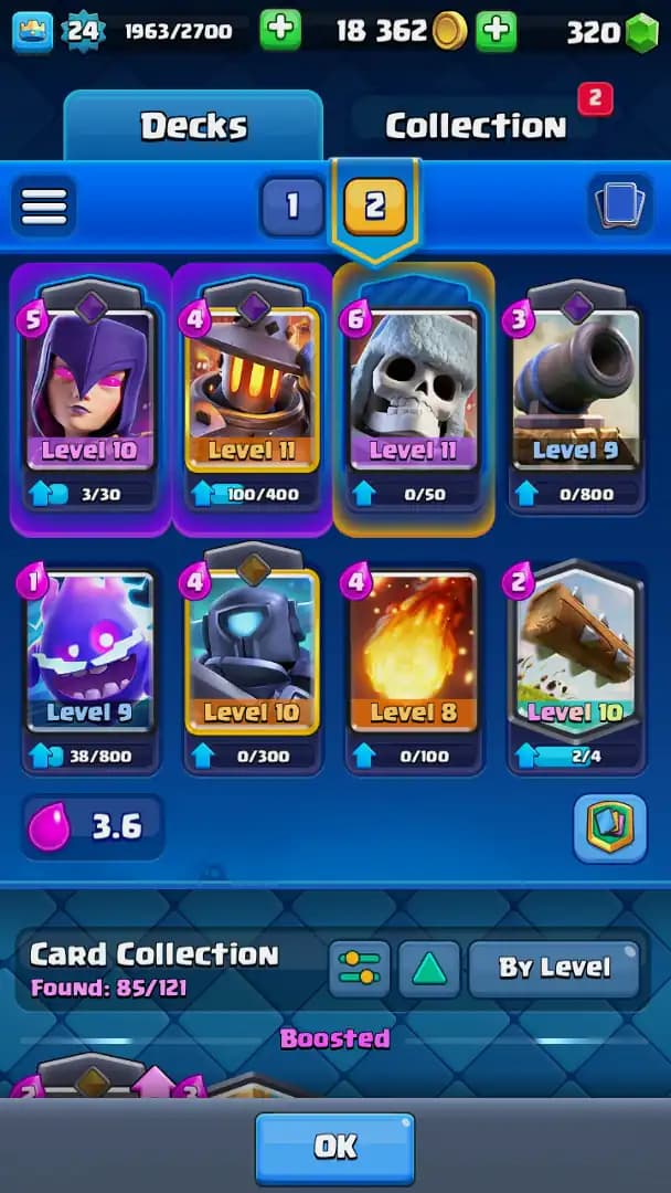 ACC LEVEL 24 | KT LEVEL 9 | ARENA 15 | Trophies 5026 | 85 Cards | 10 Emotes | Free Name Change | 1 Evolution | (Hero Obtainable)