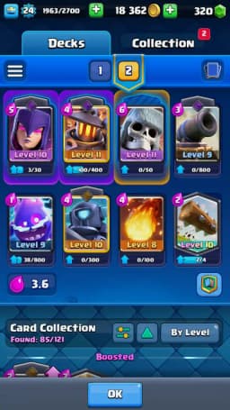 ACC LEVEL 24 | KT LEVEL 9 | ARENA 15 | Trophies 5026 | 85 Cards | 10 Emotes | Free Name Change | 1 Evolution | (Hero Obtainable)