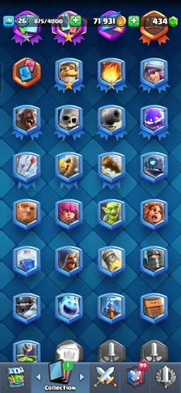 ACC LEVEL 26 | KT LEVEL 10 | ARENA 15 | Trophies 5000 | 92 Cards | 9 Emotes | Free Name Change | 1 Evolution | (Hero Obtainable)