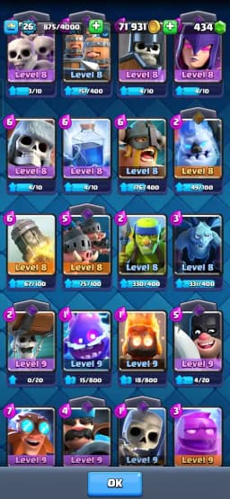 ACC LEVEL 26 | KT LEVEL 10 | ARENA 15 | Trophies 5000 | 92 Cards | 9 Emotes | Free Name Change | 1 Evolution | (Hero Obtainable)