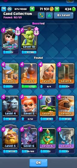 ACC LEVEL 26 | KT LEVEL 10 | ARENA 15 | Trophies 5000 | 92 Cards | 9 Emotes | Free Name Change | 1 Evolution | (Hero Obtainable)