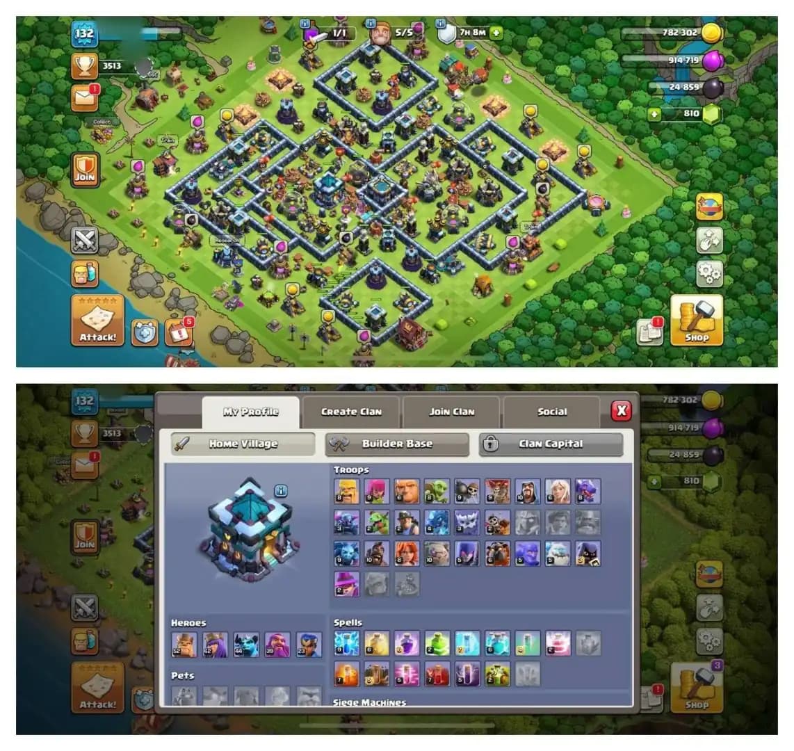TH13 SEMI MAX ⚡️6 EPIC EQUIPMENT⚡️XP-132⚡️HERO 52-62-44-39-23⚡️500 GEMS NAME CHANGE⚡️MAGIC ITEMS⚡️OP LAB⚡️INSTANT DELIVERY 🚚