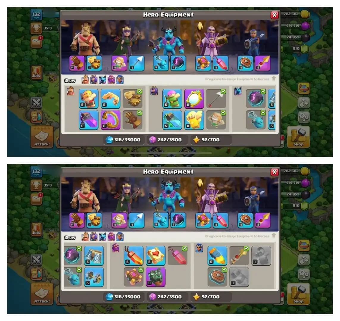 TH13 SEMI MAX ⚡️6 EPIC EQUIPMENT⚡️XP-132⚡️HERO 52-62-44-39-23⚡️500 GEMS NAME CHANGE⚡️MAGIC ITEMS⚡️OP LAB⚡️INSTANT DELIVERY 🚚
