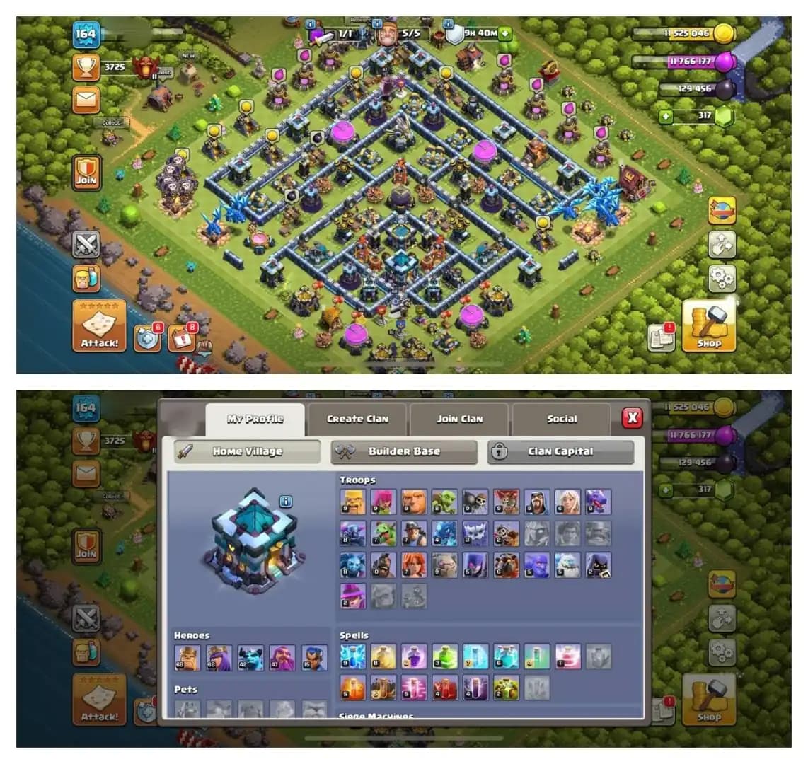 {70% DISCOUNT} TH13 SEMI MAX ⚡️4 EPIC EQUIPMENT⚡️XP-164⚡️HERO 68-68-42-47-15⚡️580 CWL MEDALS ⚡️MAGIC ITEMS⚡️OP LAB⚡️INSTANT DELIVERY 🚚