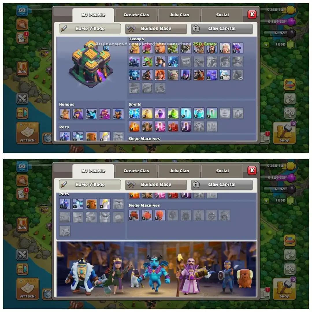 {60% DISCOUNT} TH14 RUSH ID ⚡️4 EPIC EQUIPMENT⚡️XP-88⚡️HERO 38-36-29-20-13⚡️500 GEMS NAME CHANGE⚡️MAGIC ITEMS⚡️ OP LAB⚡️INSTANT DELIVERY 🚚