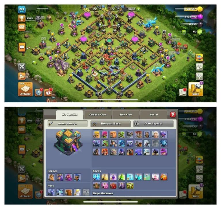 {CRAZY ACCOUNT} TH14 SEMI MAX ⚡️XP-213⚡️HERO 63-80-55-30⚡️MAGIC ITEMS⚡️OP LAB⚡️INSTANT DELIVERY 🚚