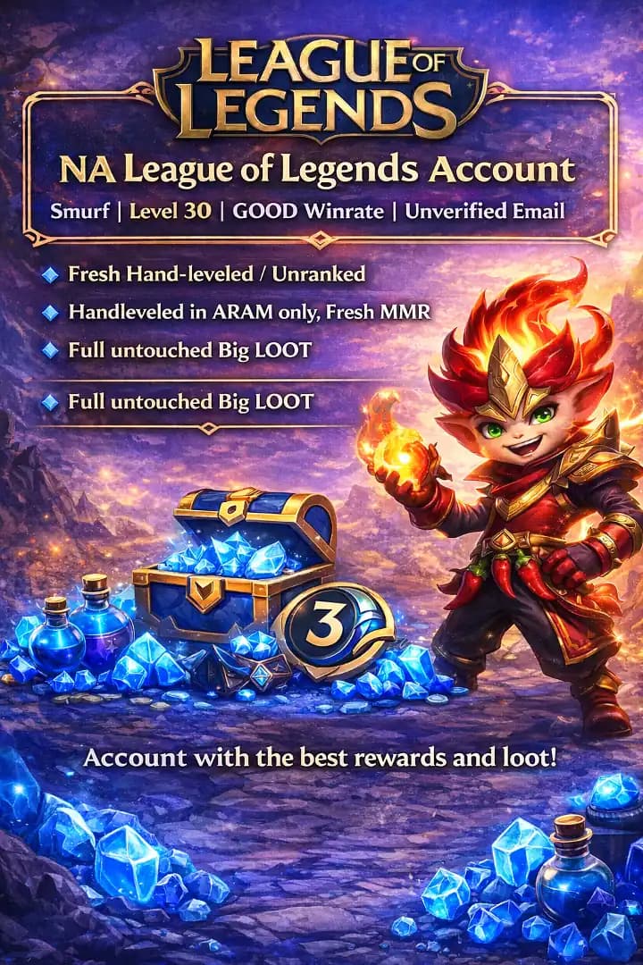 ⭐NA Account| Smurf | Level 30 |Hand-Leveled Aram Only| untouched Big LOOT| FRESH MMR| Unverified