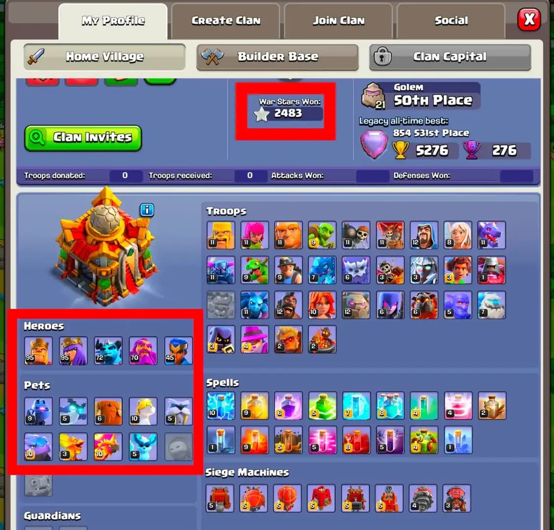 [TOP DEAL] TH16 ALMOST MAX | 4 HERO MAX | LAB ASSISTANT MAX | 14X EPIC AVL | 2483 WS | HIGH TROOPS & PETS | XP-230 | PURPEL WALL | FULL ACCESS