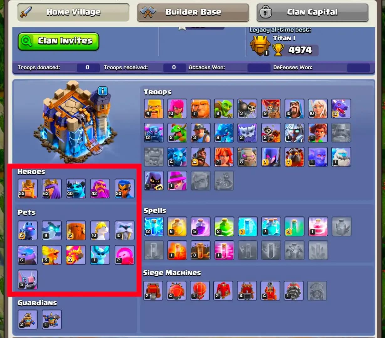 [World Top Epic] Th18 Near Max | High Wall | Nc Yes | 3 Epic Max | Joss Pets | Heroes: 55-63-40-42-50 | 6B | High Dfc | Xp-169 | Full Access