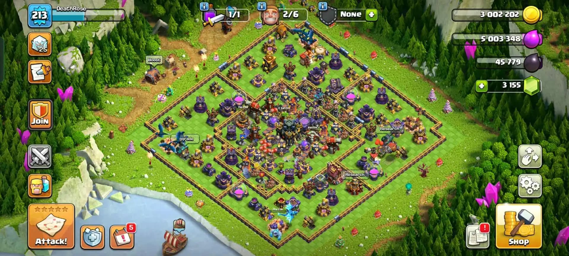 TH 17 HIGH QUALITY ACC✦ YELLOW WALL✦HERO|71|71|51|55|30✦HIGH EPIC✦NC YES ✦9X HERO SKIN✦831 CWL✦ 213 LEVEL✦6B✦HIGH PET SIEGE DFC