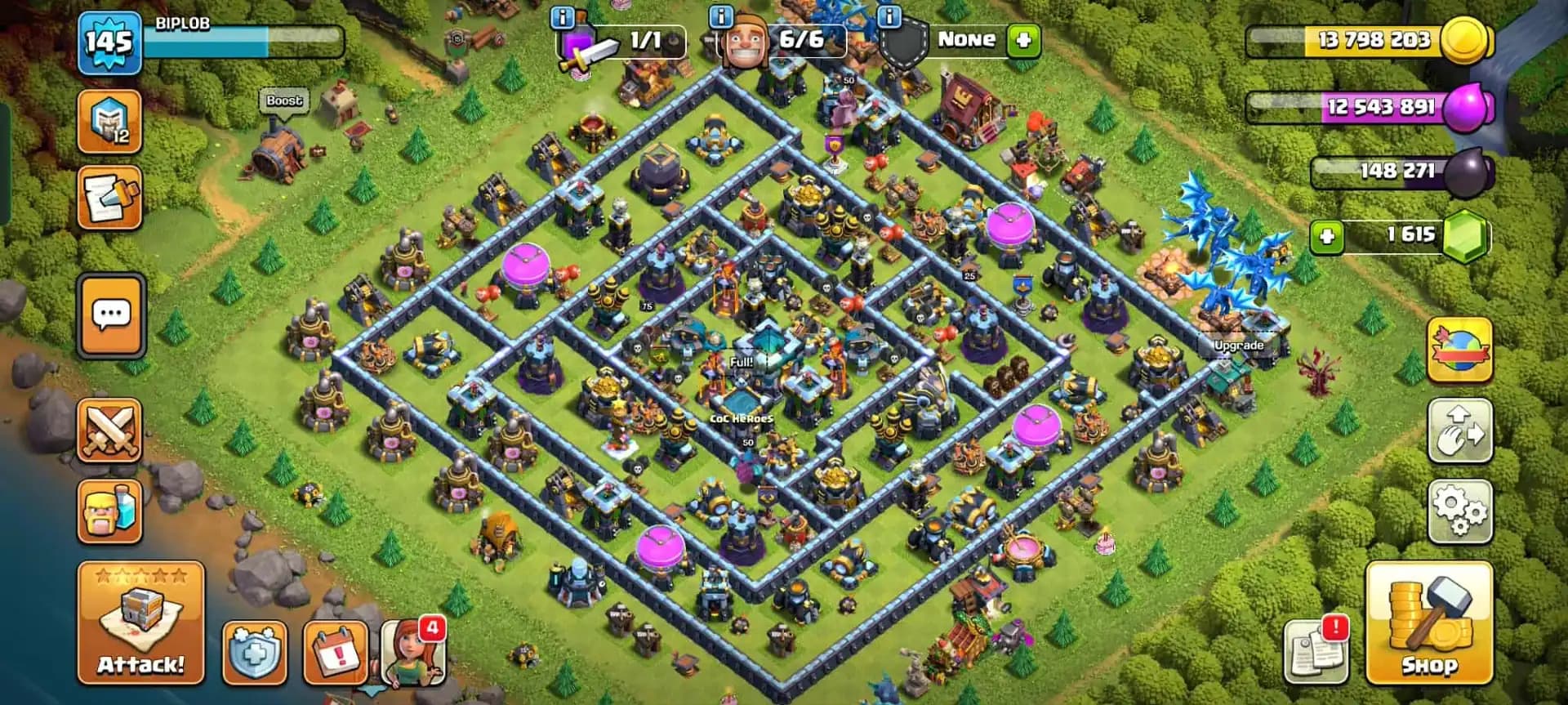 MOST RARE TH 13 FULL 200% MAX ✦EVERY EPIC HIGH LEVEL✦ FREE NC✦6B✦BUILDER APPRENTICE GD LEVEL✦HERO|75|75|50|50|25 ✦ BEAUTIFUL BASE