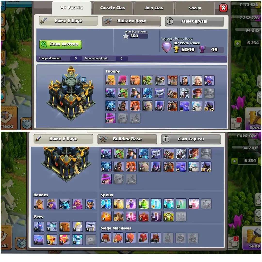 TH 17 GREAT ACC✦PURPLE WALL✦HERO|70|72|40|50|30 ✦WOW EVERY EPIC HIGH LEVEL✦HIGH DFC✦WOW PROFILE✦NC YES✦9 PET AND 6X HERO SKIN