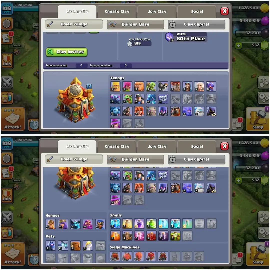 TH 16 GREAT DONATIONS✦ HIGH DFC✦HERO|40|44|21|22|14✦NC YES✦4 PET AND 5 SIEGE✦WOW EPIC✦GOOD BASE✦EVERY SIDE WOW