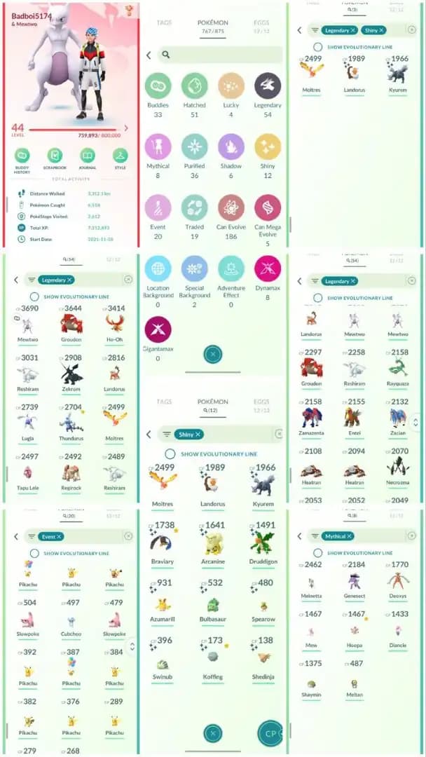 R137 | Level44 | 54 Legendary | 12 Shiny | 3 Shiny Legend | Shiny Kyurem | Shiny Moltress | Mewtwo | Mew | Rayquaza |