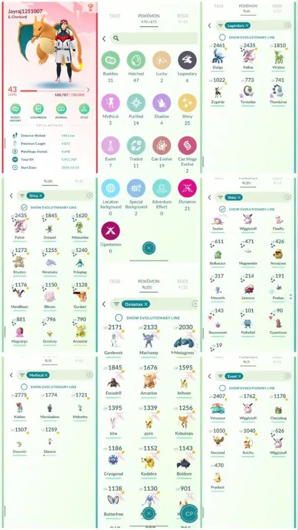 R136 | Level43 | 6 Legendary | 25 Shiny | 5 Mythical | 1 Shiny Dmax | 21 Dmax | Marshadow | Shiny Palkia | Stacked Account