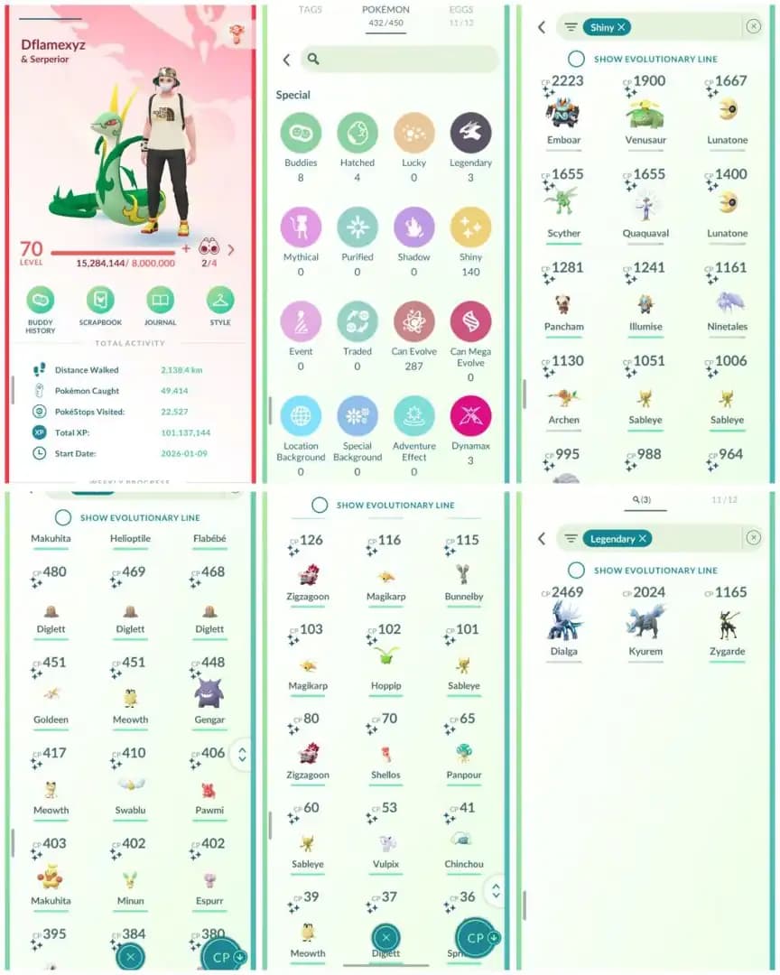 R133 | Level70 | 3 Legendary | 140 Shiny | Shiny Gengar | Kyurem | Dailga | Rare Shines Tradable | Stacked Account