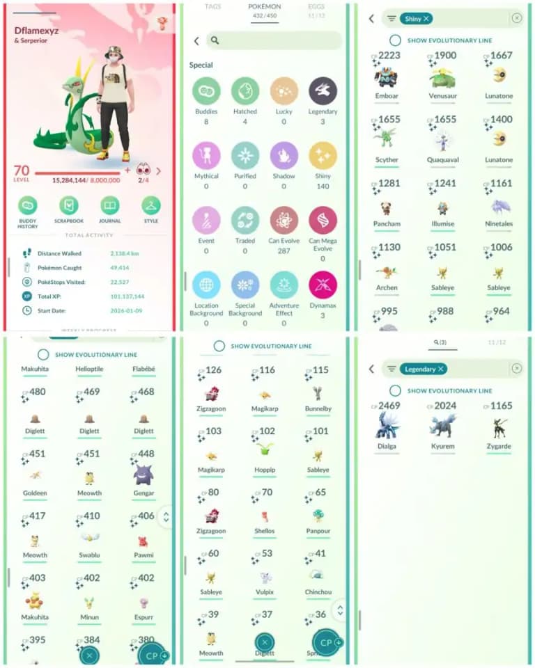 R133 | Level70 | 3 Legendary | 140 Shiny | Shiny Gengar | Kyurem | Dailga | Rare Shines Tradable | Stacked Account