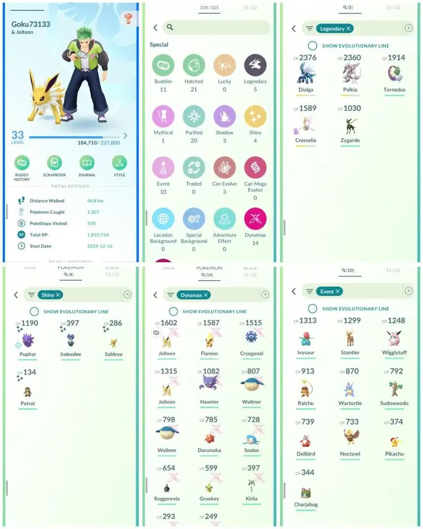 R129 | Level33 | 5 Legendary | 4 Shiny | 14 Dmax | 10 Costume Pokemons | Mini Account