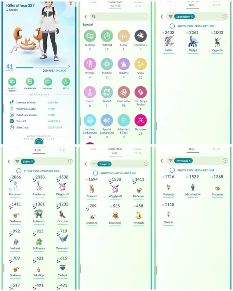 R119 | Level41 | 3 Legendary | 22 Shiny | Dailga | Palkia | Marshadow | Shiny Gardevoir | Mini Account