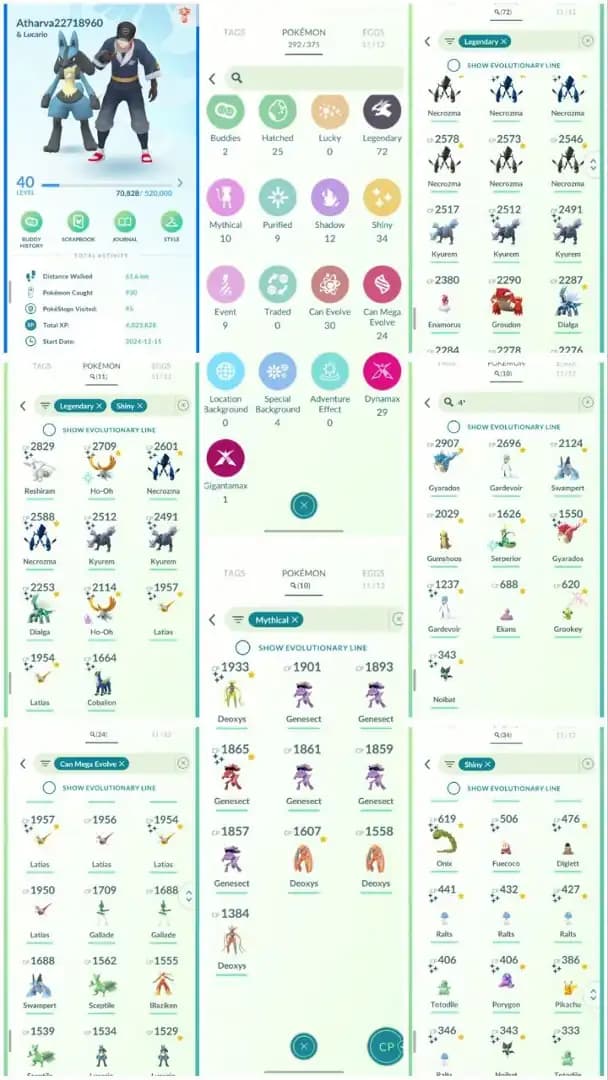 R117 | Level40 | 72 Legendary | 34 Shiny | 11 Shiny Legend | 2 Shiny Ho-oh | 2 Shiny Kyurem | 2 Shiny Necrozma | Shiny Deoxys |