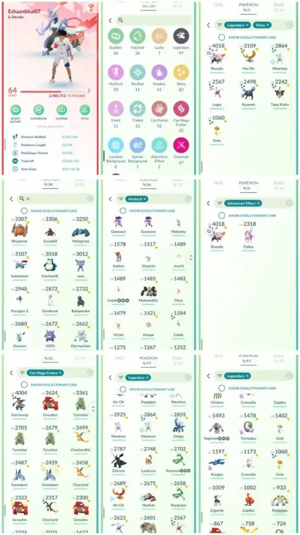 R115 | Level64 | 97 Legendary | 82 Shiny | 7 Shiny Legend | White Shiny Fused Kyurem | Shiny Mewtwo Tradable | Special Rend Palkia |