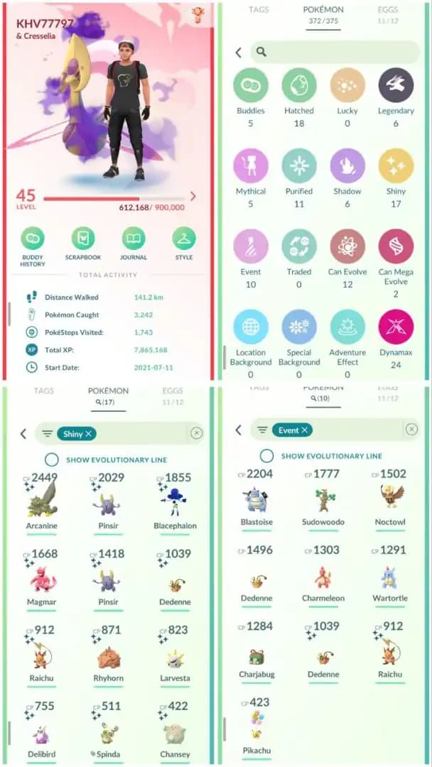 R114 | Level45 | 6 Legendary | 17 Shiny | Rare Shiny Larvesta Tradable | Shiny Ultrabeast | 10 Costume Pokemons | Shiny Costume Raichu |