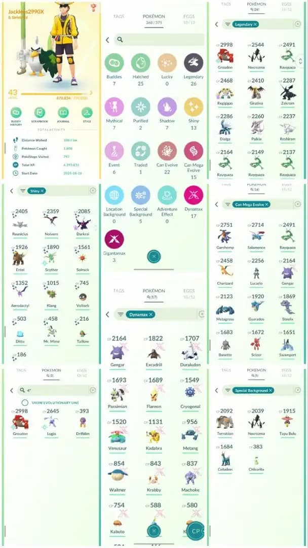 R109 | Level43 | 26 Legendary | 13 Shiny | Mega Rayquaza | Hundo Groudon | Hundo Lugia | Shiny Ditto | Shiny Shadow Darkrai |