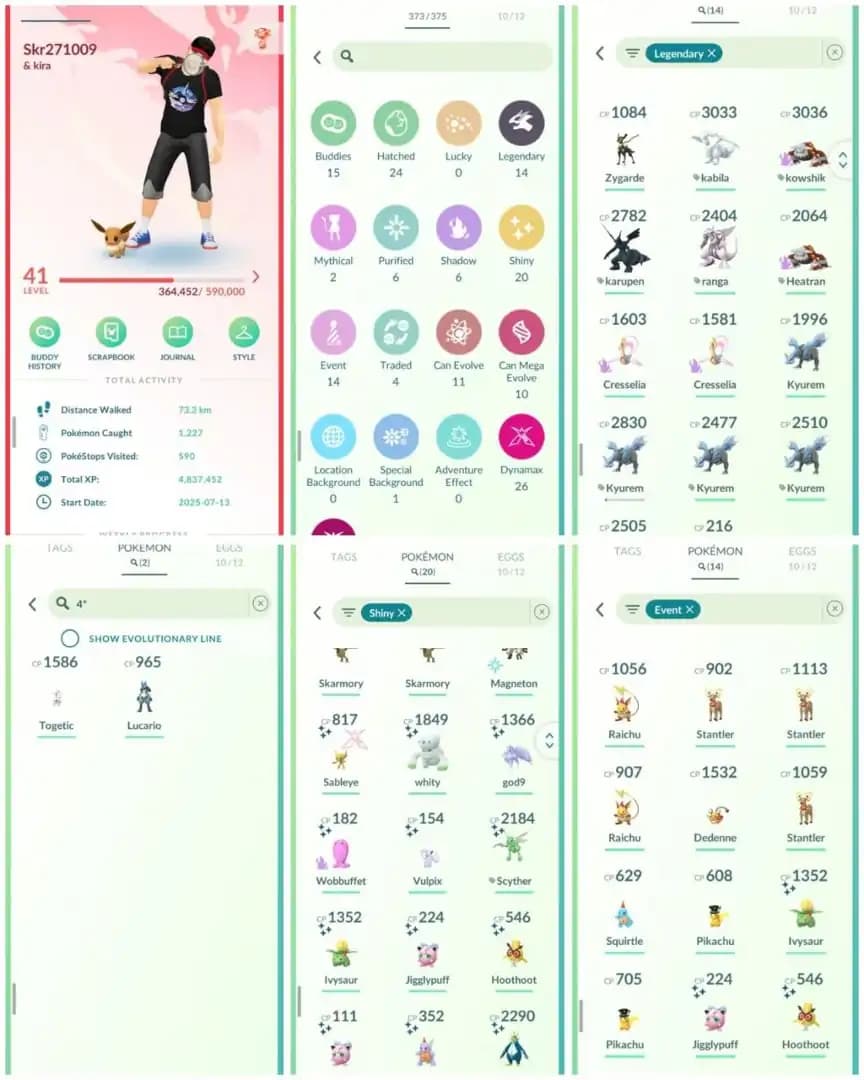 R103 | Level41 | 14 Legendary | 20 Shiny | Hundo Lucario | Shiny Dmax Sableye | Kyurem | Zekrom | 14 Costume Pokemons | Stacked Account