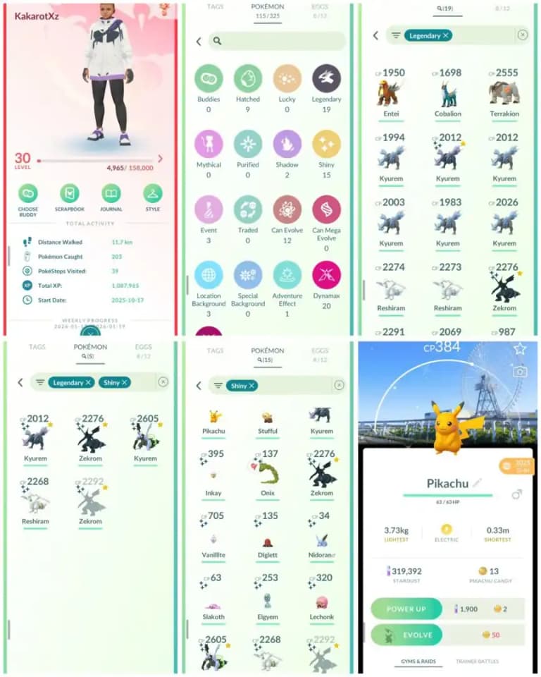 R92 | Level30 | 19 Legendary | 15 Shiny | 5 Shiny Legend | Shiny Black Fused Kyurem | Shiny Reshiram | Shiny Location Background Pikachu |